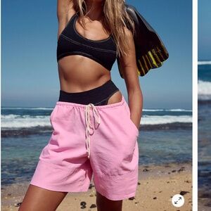 Pink What A Vibe Cotton-Linen Shorts from Free People, size small